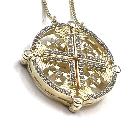 Sterling Round Jerusalem Cross Opening Magnetic Necklace